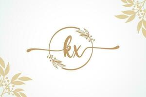 luxo ouro assinatura inicial kx logotipo Projeto isolado folha e flor vetor