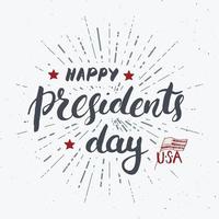feliz dia do presidente cartão vintage dos EUA, celebração do Estados Unidos da América. letras de mão, ilustração em vetor design retro texturizado grunge feriado americano.