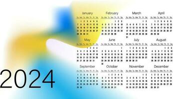 calendário 2024 em abstrato fundo luz azul e amarelo gradiente cor em branco vetor