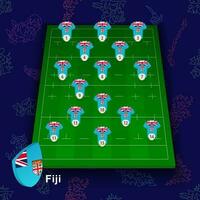 fiji nacional rúgbi equipe em a rúgbi campo. ilustração do jogadoras posição em campo. vetor
