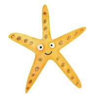 amarelo estrela do Mar. aguarela ilustração dentro desenho animado estilo. vetor