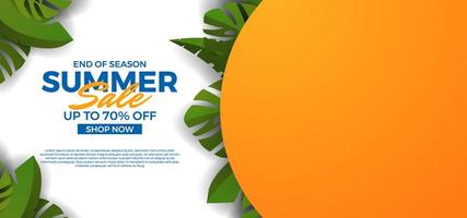 Banner de oferta de venda de verão com modelo de decoração de folhas tropicais verdes vetor