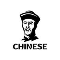 chinês pessoas logotipo com chinês tradicional chapéu dentro vintage Projeto ilustração vetor