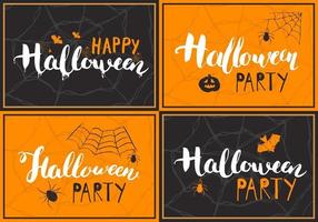 conjunto de cartões de halloween. lettering sinal de caligrafia e elementos desenhados à mão, convite para festa ou ilustração em vetor design de banner de férias