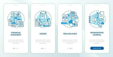 escrituração contábil elementos azul onboarding Móvel aplicativo tela. passo a passo 4 passos editável gráfico instruções com linear conceitos. interface do usuário, ux, gui modelo vetor