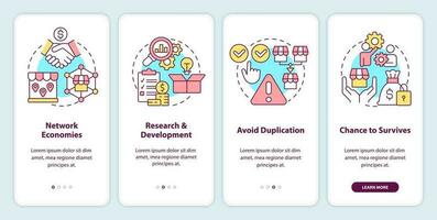 vantagens do fusões onboarding Móvel aplicativo tela. rede economias passo a passo 4 passos editável gráfico instruções com linear conceitos. interface do usuário, ux, gui modelo vetor