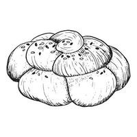 volta Challah pão vetor ilustração dentro Preto e branco esboço estilo. fresco caseiro trançado pão pão clipart para rosh hashaná, shabat e judaico feriados