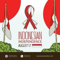 feliz indonésio independência dia desenhado à mão ilustração fundo vetor