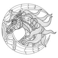 lua e cavalo mão desenhado para adulto coloração livro vetor