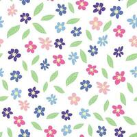 floral desatado padronizar com rosa, lavanda, azul, roxa camomila flor e folhas. infantil, feminino, □ Gentil vetor