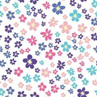 floral desatado padronizar com rosa, lavanda, azul, roxa camomila flor e folhas. infantil, feminino, □ Gentil vetor