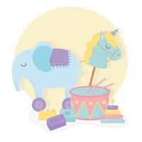 elefante tambor com rodas blocos de vara de cavalo desenhos animados brinquedos infantis vetor