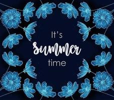 cartão de horário de verão abstrato com flores azuis.