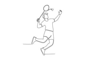 vetor uma linha o masculino badminton jogador batendo a bola