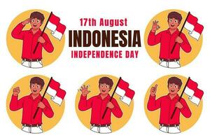 homem segurando indonésio bandeira, Indonésia independência dia vetor