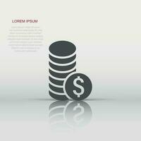 ícone de pilha de moedas em estilo simples. ilustração em vetor moeda dólar em fundo branco isolado. conceito de negócio empilhado de dinheiro.