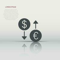 ícone de troca de moeda em estilo simples. ilustração em vetor dólar euro transferência em fundo branco isolado. conceito de negócio de processo financeiro.