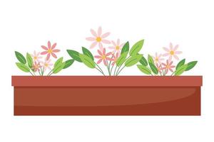 margaridas cor de rosa em uma panela, plantas de casa, lindas flores cor de rosa, ilustração vetorial em estilo simples, desenho animado vetor