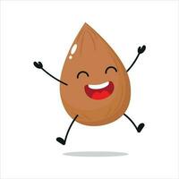 fofa feliz amêndoa personagem. engraçado saltar amêndoa desenho animado emoticon dentro plano estilo. vegetal emoji vetor ilustração