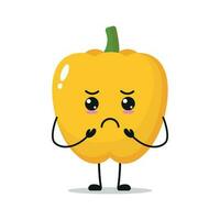 fofa sombrio amarelo páprica personagem. engraçado triste páprica desenho animado emoticon dentro plano estilo. vegetal emoji vetor ilustração