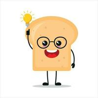 fofa inteligente pão personagem. engraçado pão obteve inspiração idéia desenho animado emoticon dentro plano estilo. padaria emoji vetor ilustração