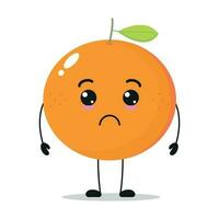 fofa triste laranja personagem. engraçado infeliz laranja desenho animado emoticon dentro plano estilo. fruta emoji vetor ilustração