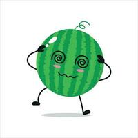 fofa tonto Melancia personagem. engraçado bêbado Melancia desenho animado emoticon dentro plano estilo. fruta emoji vetor ilustração