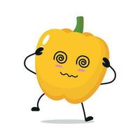 fofa tonto amarelo páprica personagem. engraçado bêbado páprica desenho animado emoticon dentro plano estilo. vegetal emoji vetor ilustração