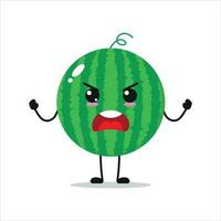 fofa Bravo Melancia personagem. engraçado furioso Melancia desenho animado emoticon dentro plano estilo. fruta emoji vetor ilustração