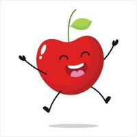 fofa feliz cereja personagem. engraçado saltar cereja desenho animado emoticon dentro plano estilo. fruta emoji vetor ilustração