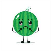 fofa sombrio Melancia personagem. engraçado triste Melancia desenho animado emoticon dentro plano estilo. fruta emoji vetor ilustração