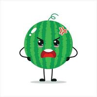 fofa Bravo Melancia personagem. engraçado louco Melancia desenho animado emoticon dentro plano estilo. fruta emoji vetor ilustração