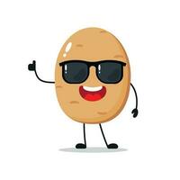 fofa feliz batata personagem vestem oculos escuros. engraçado batata cumprimentar amigo desenho animado emoticon dentro plano estilo. vegetal emoji vetor ilustração