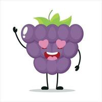 fofa feliz uva personagem. engraçado outono dentro amor uva desenho animado emoticon dentro plano estilo. fruta emoji vetor ilustração