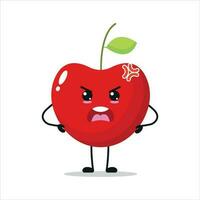 fofa Bravo cereja personagem. engraçado louco cereja desenho animado emoticon dentro plano estilo. fruta emoji vetor ilustração