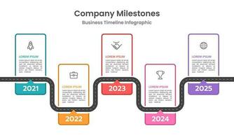 o negócio Linha do tempo fluxo de trabalho infográficos. companhia marco. companhia apresentação. estrada mapa, relatório. vetor ilustração.