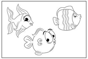 Preto e branco página para bebê coloração livro. ilustração do fofa peixes . imprimível para crianças. peixe coloração páginas.planilha para crianças e adultos. desenhado à mão vetor imagem.