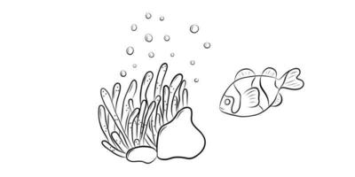 palhaço peixe e coral pólipo mar anêmona vetor ilustração dentro rabisco estilo