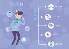 infográfico covid 19 pandêmico, disseminação respiratória do coronavírus, dicas de prevenção vetor