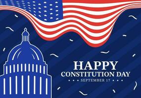 feliz constituição dia Unidos estados vetor ilustração em Dia 17 setembro com americano acenando bandeira fundo e capitólio construção modelos