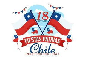 Chile independência dia vetor ilustração do festas patrias celebração com acenando bandeira dentro nacional feriado plano desenho animado mão desenhado modelos