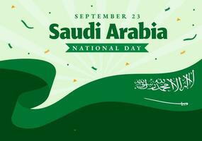 feliz saudita arábia nacional dia vetor ilustração em setembro 23 com acenando bandeira fundo dentro plano desenho animado mão desenhado aterrissagem página modelos