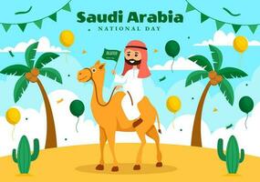 feliz saudita arábia nacional dia vetor ilustração em setembro 23 com acenando bandeira fundo dentro plano desenho animado mão desenhado aterrissagem página modelos