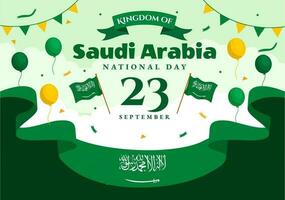 feliz saudita arábia nacional dia vetor ilustração em setembro 23 com acenando bandeira fundo dentro plano desenho animado mão desenhado aterrissagem página modelos