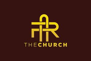 na moda e profissional carta r Igreja placa cristão e pacífico vetor logotipo