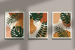 conjunto do poster abstrato tropical folhas com mão desenhado orgânico formas Projeto parede arte ou social meios de comunicação fundo Projeto vetor