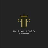 hu inicial com monoline pilar logotipo estilo, luxo monograma logotipo Projeto para legal empresa vetor