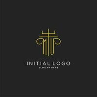 mu inicial com monoline pilar logotipo estilo, luxo monograma logotipo Projeto para legal empresa vetor