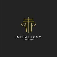 vu inicial com monoline pilar logotipo estilo, luxo monograma logotipo Projeto para legal empresa vetor