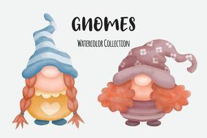 coleção de gnomos aquarela fofos vetor